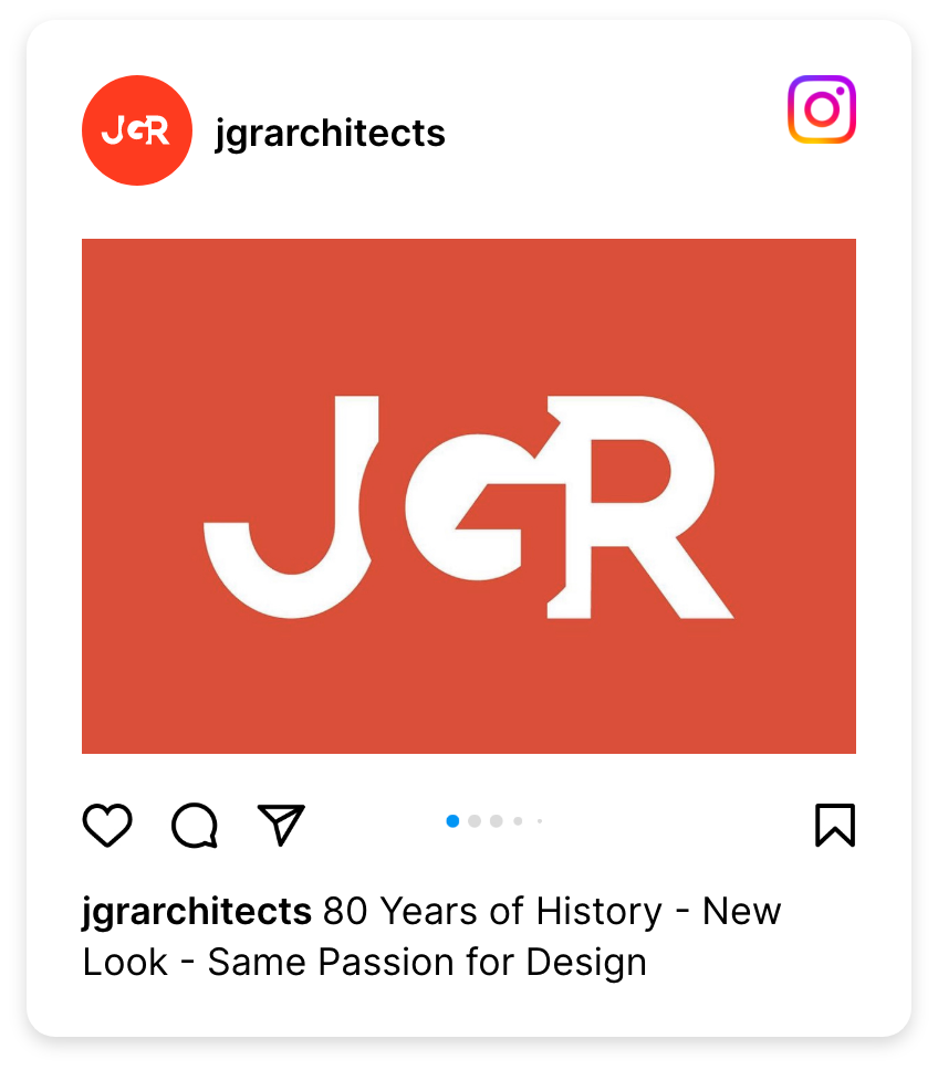 Mockup image of social media post representing JGR Architects new logo